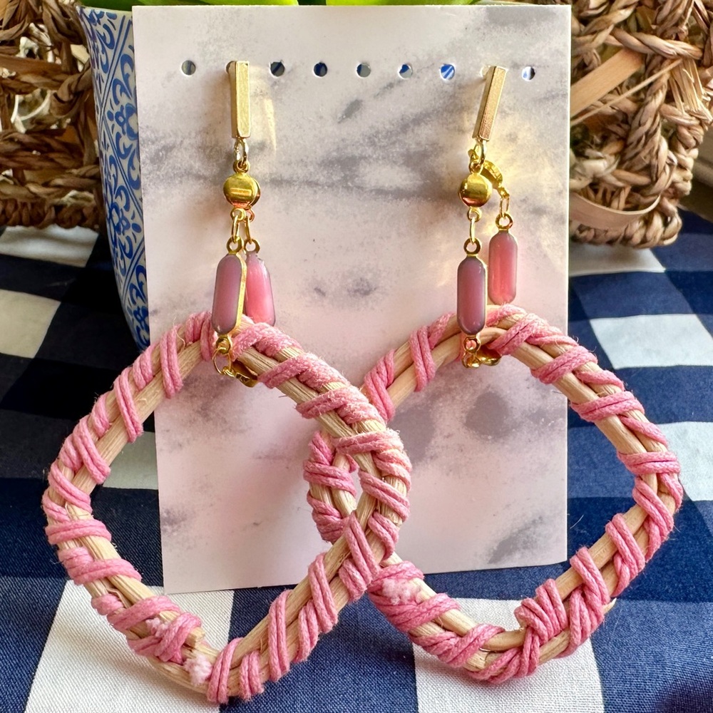 Raffia-Wrapped Wicker Earrings